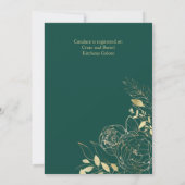 エメラルドグリーン&金ゴールドモダンフローラブライダルシャワー 招待状 (裏面)