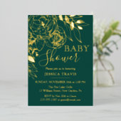 エメラルドグリーン&金ゴールドモダンフローラベビーシャワー 箔招待状 (立ち正面)