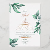 エメラルドグリーン&金ゴールドユーカリ結婚プス 箔招待状 (正面)