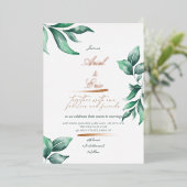 エメラルドグリーン&金ゴールドユーカリ結婚プス 箔招待状 (立ち正面)