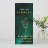 エメラルドグリーン&金ゴールドリザーブドシー結婚トのラベル 招待状 (スタンド正面)