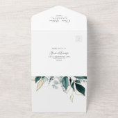 エメラルドグリーン |金ゴールドリーフ結婚の全てを1つに統合 オールインワン招待状 (外側)