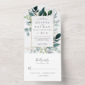 エメラルドグリーン |金ゴールドリーフ結婚の全てを1つに統合 オールインワン招待状 (内側)