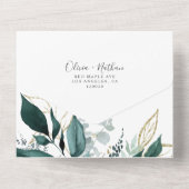 エメラルドグリーン |金ゴールドリーフ結婚の全てを1つに統合 オールインワン招待状 (裏面)