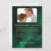 エメラルドグリーン&金ゴールドワイルドフラワーフォト結婚ズ サンキューカード (裏面)