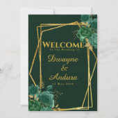 エメラルドグリーン&金ゴールド幾何学的フローラ結婚ズ 招待状 (正面)