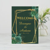 エメラルドグリーン&金ゴールド幾何学的フローラ結婚ズ 招待状 (スタンド正面)