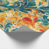 エメラルドグリーン&金ゴールド抽象芸術離れペイズリー(3) ラッピングペーパー (角)