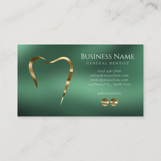 エメラルドグリーン&金ゴールド歯医者名刺 名刺 (裏面)