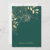 エメラルドグリーン&金ゴールド牡丹モダンフローラ結婚ズ 招待状 (裏面)