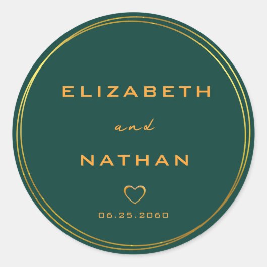 エメラルドグリーン&金ゴールド結婚ズ封筒用シール ラウンドシール (正面)