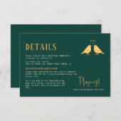 エメラルドグリーン&金ゴールド鳥結婚の花の詳細 エンクロージャーカード (正面/裏面)