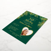 エメラルドグリーン&金ゴールド50&ファブラス誕生日 箔招待状 (回転した状態)