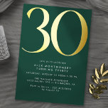 エメラルドグリーン&金ゴールド |コンテンポラリー30歳の誕生日 箔招待状<br><div class="desc">モダンスタイル30歳の誕生日招待状で、金属箔に大きな見出し"30"を実在持つ。イベント詳細は下にマットホワイトフォントで印刷。ユニセックスデザイン緑の金ゴールドアクセント深い。(背景色はデザインツールを使って変更できる。金属箔のタイプを変更することもできます。</div>