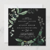 エメラルドグリーン |黒い四角結婚形 招待状 (正面)