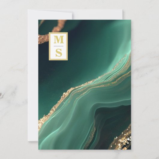 *〜 エメラルドグリーン QR コードのイニシャル AR66 ウェディング ご返信 招待状 (正面)