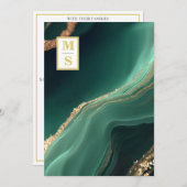 *〜 エメラルドグリーン QR コードのイニシャル AR66 ウェディング ご返信 招待状 (正面/裏面)