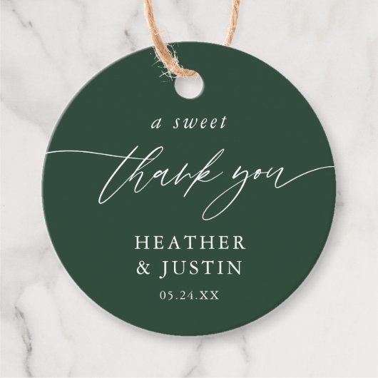 エメラルドグリーンAスウィートサンキューユー結婚式の引き出物 フェイバータグ (正面)