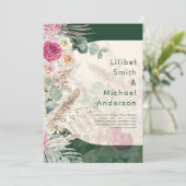 エメラルドグリーンBOHOフローラピンク結婚ズ 招待状 (スタンド正面)