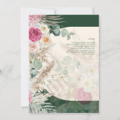 エメラルドグリーンBOHOフローラピンク結婚ズ 招待状 (裏面)