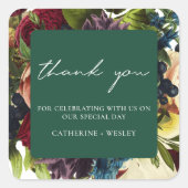 エメラルドグリーンMoodyフローラブルゴーニュ結婚ーズ スクエアシール (正面)