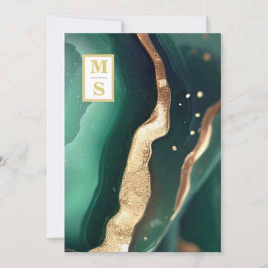 *~エメラルドグリーンQRイニシャルAR66 RSVP 結婚's 招待状 (正面)