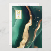 *~エメラルドグリーンQRイニシャルAR66 RSVP 結婚's 招待状 (正面/裏面)