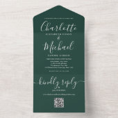 エメラルドグリーンQRコードスクリプトミニマル結婚リスト オールインワン招待状 (内側)