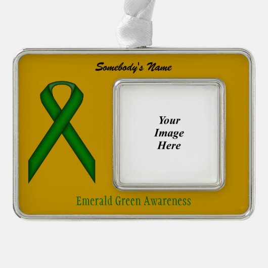 エメラルドグリーンstnd Rbn Tmpl (H-O) by K Yoncich シルバープレートフレームオーナメント (正面)