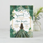 エメラルドグリーンSweet sixteen金ゴールドクラウン誕生日 招待状 (スタンド正面)