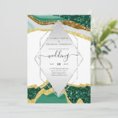 エメラルドゴールドアゲート - 現代の結婚式招待状 招待状 (スタンド正面)