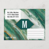 エメラルドゴールドアブストラクトアゲート大理石 Save the Date 案内ポストカード (裏面)