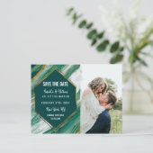 エメラルドゴールドアブストラクトアゲート大理石 Save the Date 案内ポストカード (スタンド正面)