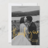 エメラルドゴールドスクリプトモダン写真サンクスカード 案内状 (正面)