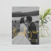 エメラルドゴールドスクリプトモダン写真サンクスカード 案内状 (スタンド正面)