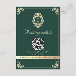 エメラルドゴールドバロック結婚式ウェブサイトQRカード エンクロージャーカード