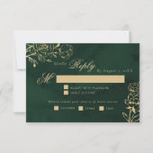 エメラルドゴールドボタニカルウェディング食事選択RSVP 出欠カード (正面)