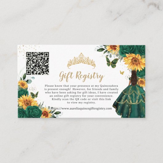 エメラルドサンフラワーフローラクインセアニラギフトレジストリ エンクロージャーカード (正面)