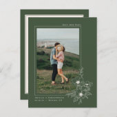 エメラルドシンプルアネモネアートフローラ日付を保存 案内ポストカード (正面/裏面)