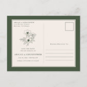 エメラルドシンプルアネモネアートフローラ日付を保存 案内ポストカード (裏面)