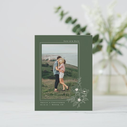 エメラルドシンプルアネモネアートフローラ日付を保存 案内ポストカード (スタンド正面)