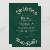 エメラルドシンプルグリーナリー離れウォーターカラー結婚ズ 招待状 (正面/裏面)