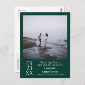 エメラルドシンプルグリーンウェディング日付写真を保存 ポストカード (正面/裏面)