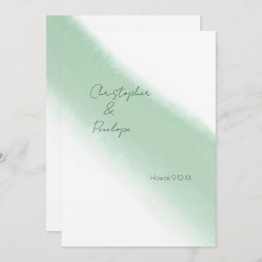 エメラルドシンプルグリーンウォーターの色の保存日付 招待状 (正面/裏面)