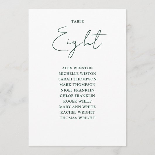 エメラルドシンプルグリーン座席表の番号 招待状 (正面)