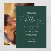 エメラルドシンプルハートスクリプト写真結婚の 招待状 (正面/裏面)