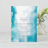 エメラルドシー ブルー 正教会 キリスト教 洗礼 招待状 (スタンド正面)