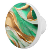 エメラルドジェイドグリーンと金ゴールド抽象芸術アート セラミックノブ (右)