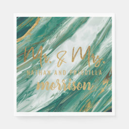 エメラルドジェイドグリーン絵を描金ゴールドマーブル結婚ズ スタンダードランチョンナプキン