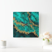 エメラルドジェイド金ゴールド(ばちゃばちゃ)跳ねる抽象芸術 スクエア壁時計 (ホーム)